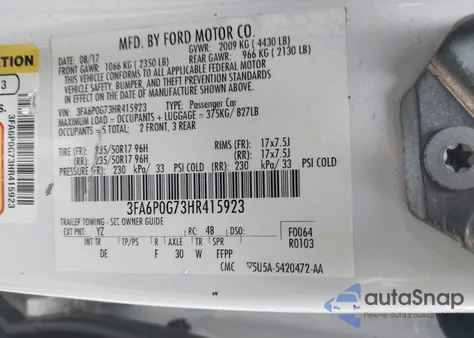 2017 Ford Fusion S from USA, damaged, VIN 3FA6P0G73HR415923